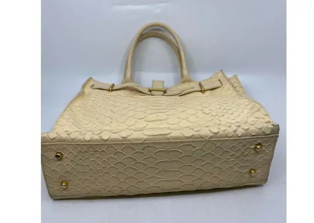 Furla Croc Embossed Beige Leather Handbag