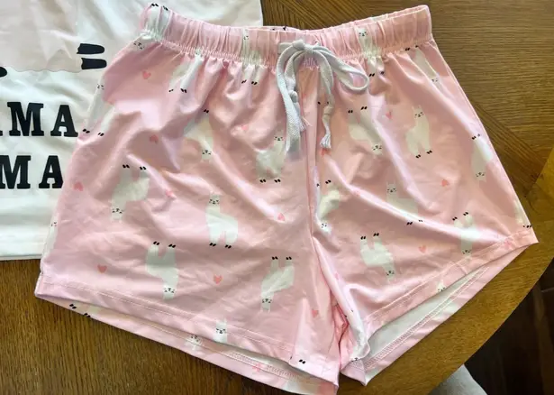 Women Short Sleeve Tee & Shorts Pajama Set Cute Alpaca Llama Sleepwear Small Multi