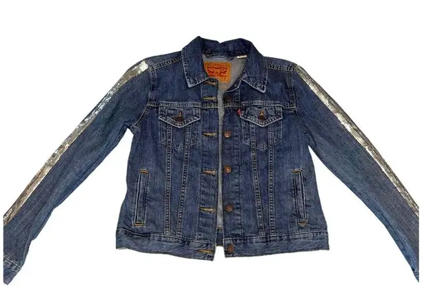 Levi's  Original Trucker Silver Sequin Lola Blue Denim Jacket Size Medium