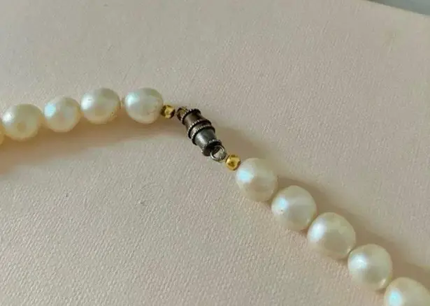 Vintage Baroque Ivory Iridescent Pearl Necklace “Corinne” Unique Freshwater White