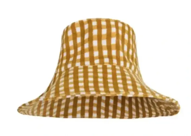 Faithfull the Brand NWT Teryll Cotton Bucket Hat Mari Check Print Yellow Gold