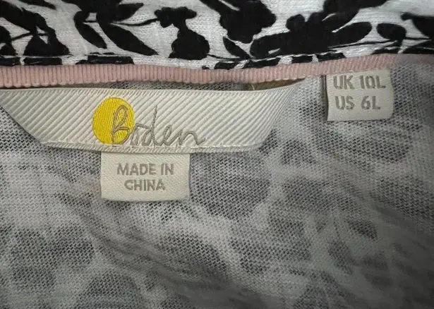 Boden Dress Women 6L White Black Floral Collared Button Placket Bohemian Cottage Size 6