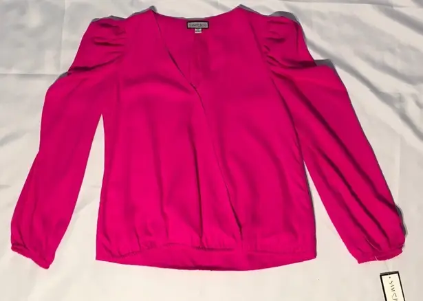 Sam and Jess Women’s Pink Pouf Sleeve Surplice Neckline Wear to Work Top XS