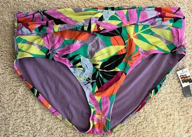 Terra & Sky Tropical Floral Print Vibrant Bikini Bottom High Waisted Plus 4X