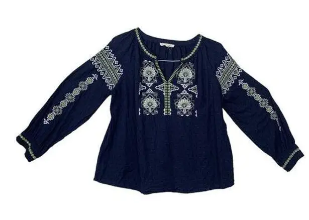Solitaire womens large eyelet blue embroidered long sleeve shirt johnny floral