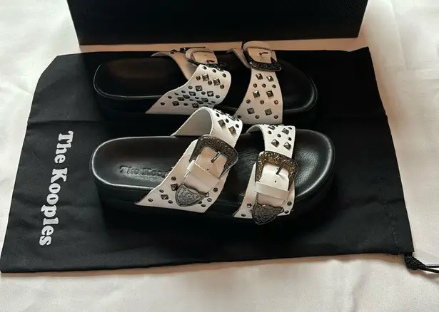The Kooples Leather Sandals with Studs Slip-on Style White Black Women's 36 NIB