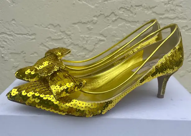 Valentino Garavani Runway Sequin Dollybow Pump, Gold, EUR 37 US 7 Brand New