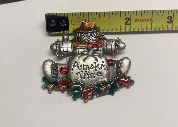 Signed AJMC Pumpkin Time Scarecrow Costume Brooch /Pin Silver