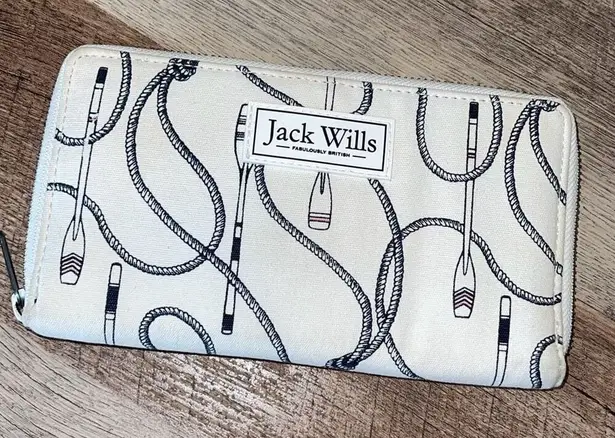 Jack Wills Womens Zip Around Printed Long Wallet Purse White Navy OS
