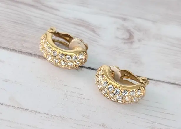 Swavorski Vintage Swarovski Clip On Earrings Statement Gold Tone & Clear Crystal