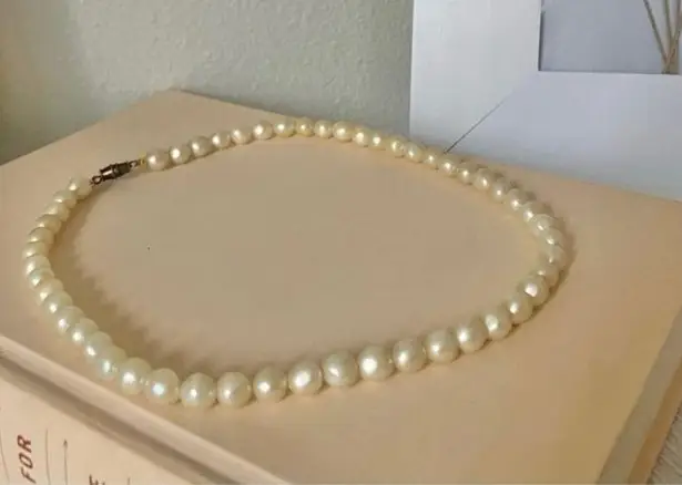 Vintage Baroque Ivory Iridescent Pearl Necklace “Corinne” Unique Freshwater White