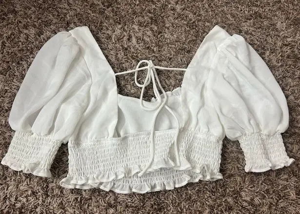 Petal and Pup White Smocked Crop Blouse with Puff Short Sleeves Sz 6