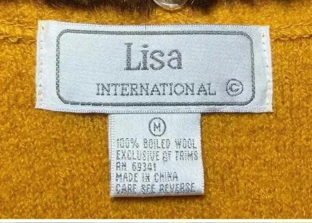 Vintage 90s Mustard 100% Boiled Wool Brown Faux Fur Collar Vest. Size Medium EUC Yellow