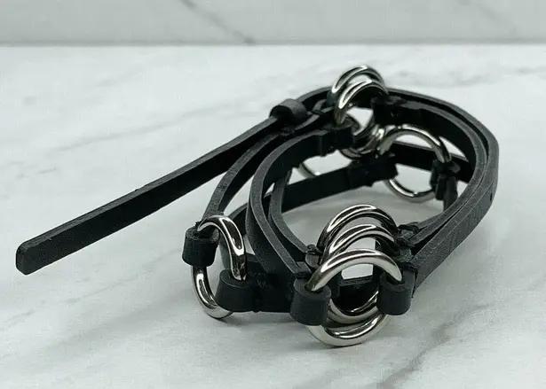 Black Skinny Faux Leather Circle Concho Belt Silver Hardware Large (L) ✨