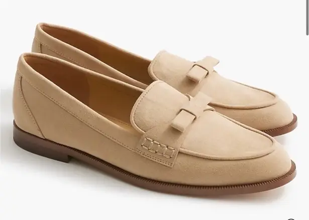 J.Crew  factory light khaki tan Sueded bow loafers‎ size 8.5 - Image 1