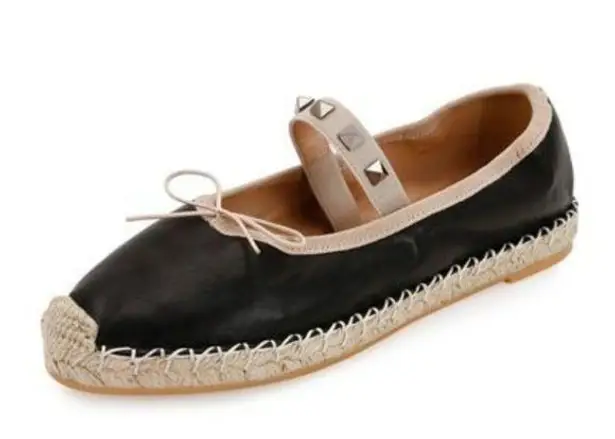 Valentino Garavani Black rockstud leather ballerina flat espadrilles Size 39