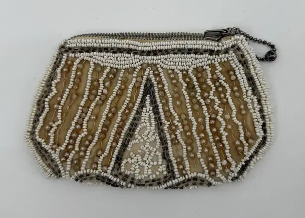 Vintage Small Beaded Coin Pouch Delicate Dainty Tan