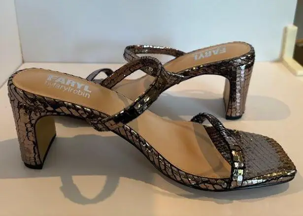 FARYL by Farylrobin Analisa Pewter Metallic Heeled Sandal Womens Size 7 Brown