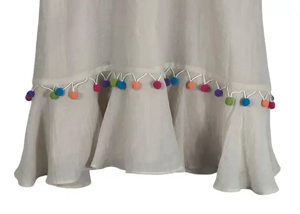 PPLA Dress Womens S Cream 100% Cotton Pom Pom Ruffle Boho Cottagecore Whimsy