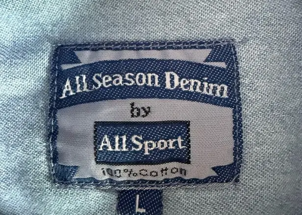 Allsport Denim Jean Shirt Size Large Longsleeve Women Snowman Applique Teacher Blue