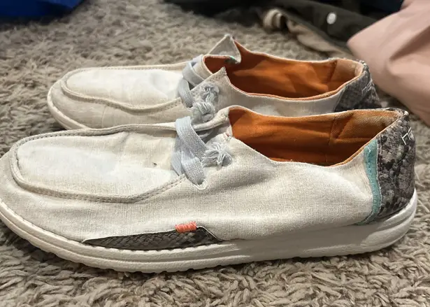 Hey Dude Women's Size 7 Wendy Snake Linen White Cotton Canvas Slip On Shoes