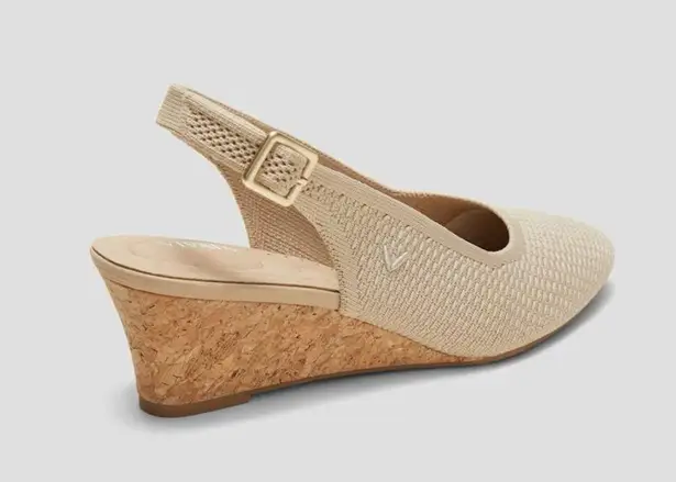 Vivaia Almond Toe Beige Slingback Wedge Tamia in Almond Crochet