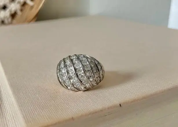 Dome Pave Cocktail Ring Vintage “Coriolana” Silver Gold Metallic Rhinestone Statement Jewelry