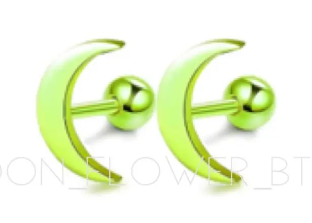 Neon Green Crescent Moon Barbell Earrings – 18G Stainless Steel Piercing Jewelry