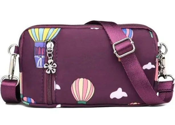 Small Crossbody Mini Shoulder Bag Purple Cell Phone Purse Nylon Handbag Clutch