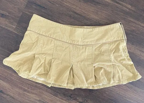 Early 2000's Preppy Skater Brown Tan Micro Mini Ultra Short Corduroy Skirt L Size L