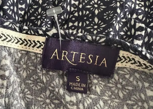 Artesia Boho Dress Casual Mini with Neck Ties Tassels Navy Cream Size S