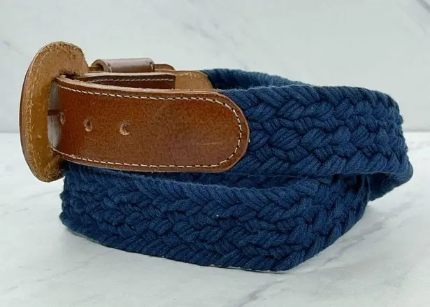 Vintage Blue  Braided Woven Belt with Brown Trim Size Small S Womens