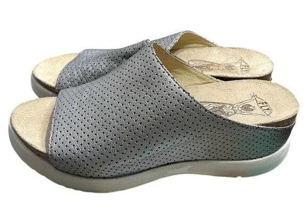 Fly London Whin Wedge Sandals Clogs Silver Metallic Size 41 (10-10.5) Minimalist