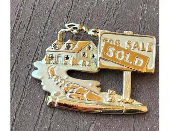 Home House Gold Tone Vintage Jewelry Lot of 2 Lapel Pins Bracelet Realtor Realty