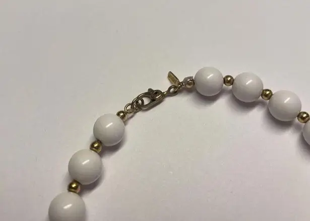 Monet Vintage Signed  White Bead / Gold Tone Beaded Bracelet