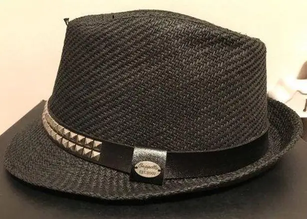 Cappello Spike Studded 100% Woven Paper Fedora Hat in black size S/M