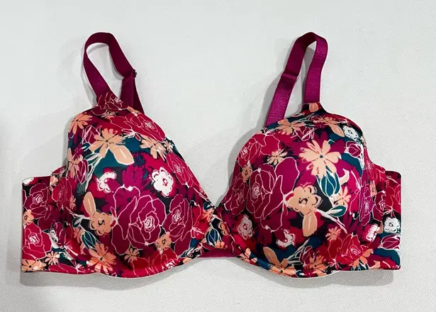 Lilyette Size 36D Bra Floral Print Underwire Lightly Padded Comfy Soft Pink