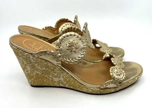 Jack Rogers  Livvy Gold Leather Embroidered Wedge Women's 9 US