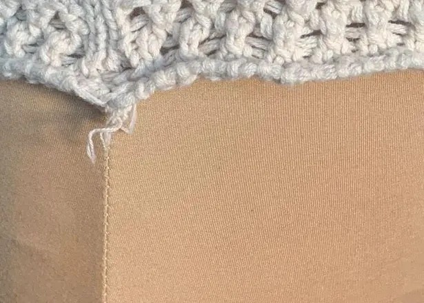 None Oatmeal Cream Crochet Cropped Knit Open-Weave Vneck Oversized Pullover Sweater