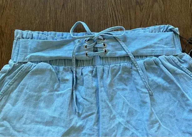 c'est toi BNWT! C’EST TOI Pull on Denim Chambray Shorts with Lace Up Accent Size L