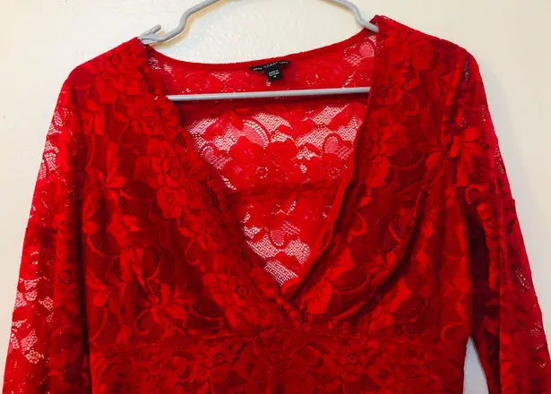 Red Laced Long Sleeved Top Size M