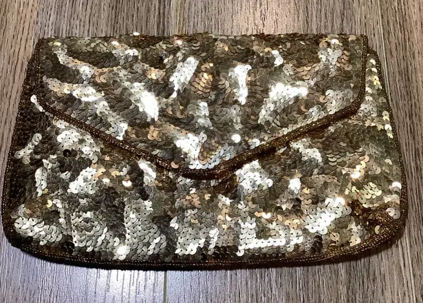 Vintage J. Renee Gold Sequin Clutch Handbag Chain Strap Evening Bag
