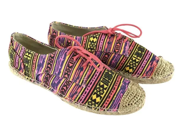 C Label Womens Lace Up Sneaker Flat Striped Colorful Tribal Canvas Purple Pink 6
