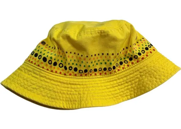 Hand Painted Rainbow Dots Yellow Bucket Hat