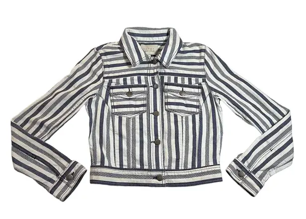 Hinge Stripe Cropped Soft Fabric Denim Jacket Size Small Coastal Nautical Casual