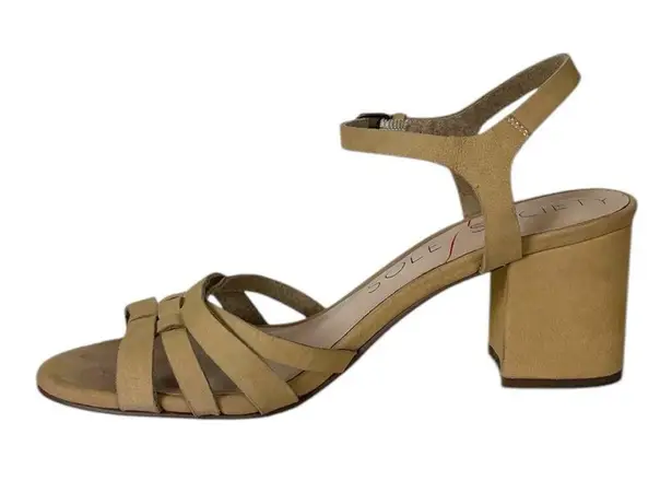 Sole Society Sandals Paulina Nubuck Block Heels Natural Tan Women’s Size 7.5M
