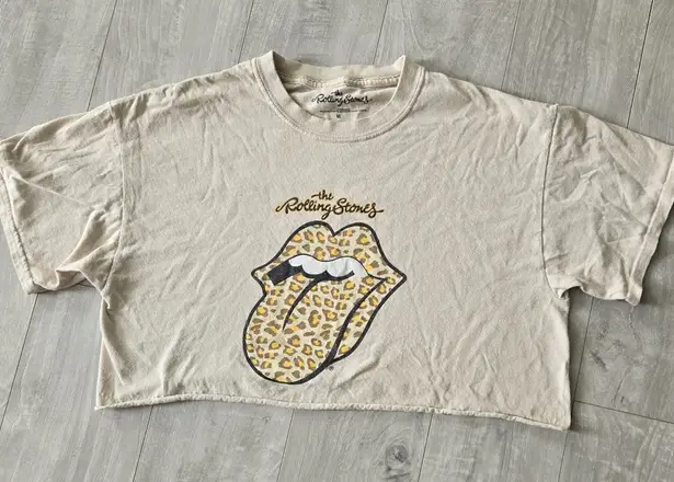 The Rolling Stones Cropped Graphic Tee Neutral Band T-Shirt Rock Music Concert Top