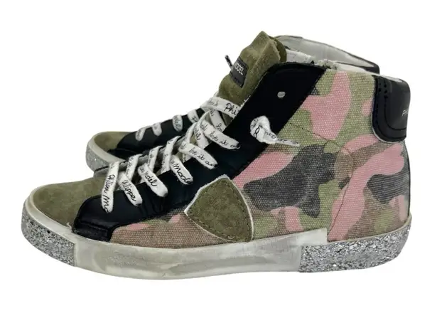 Philippe Model PRSX High Sneaker in Camouflage Military Fuschia Green Size 6 - Image 1