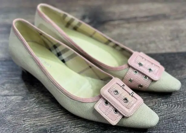 Burberry Buckle Canvas Kitty Heels