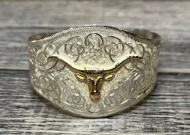 Vintage silver cuff with gold longhorn Silver